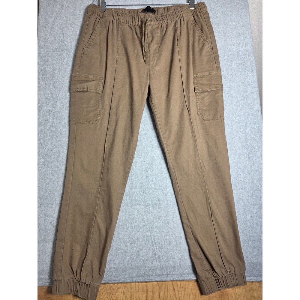 ASOS DESIGN Cargo Jogger Pants Mens M Tan Brown Pintuck Elastic Waist Cotton